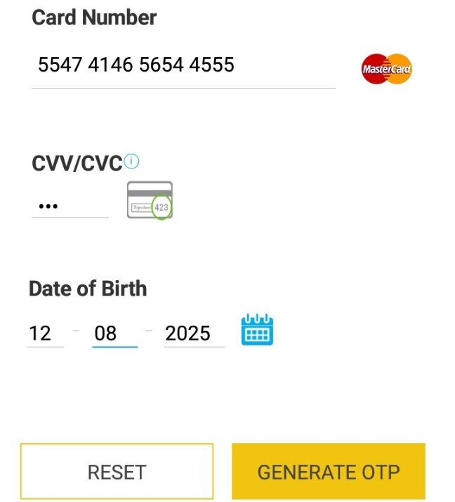 card number, cvv, date of birth
