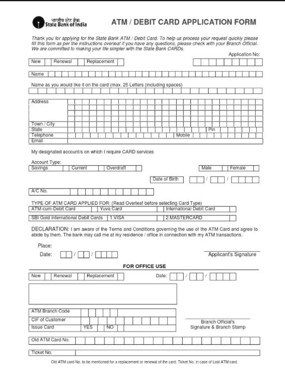 atm/debit card application form