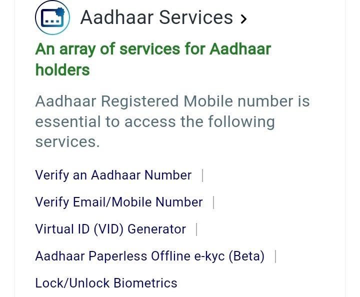 an array of services for aadhaar holders 