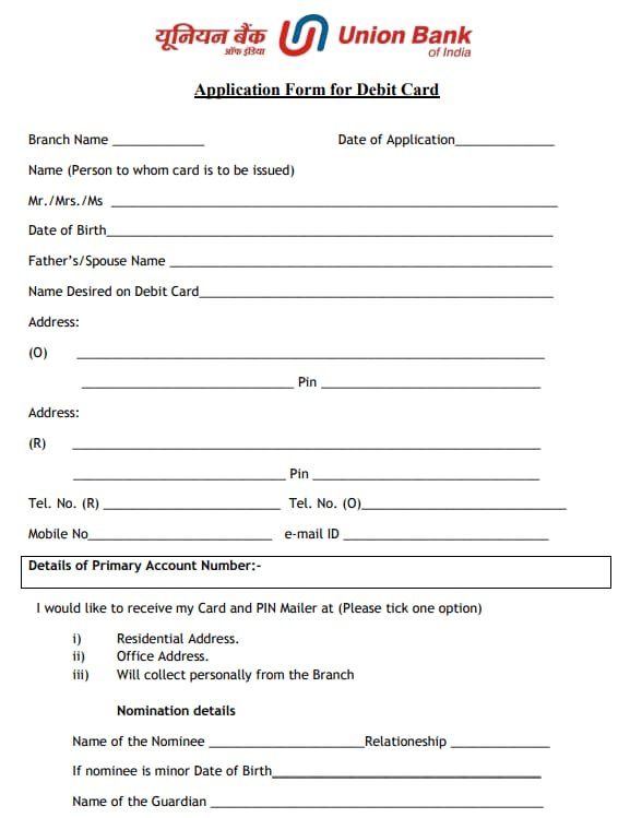 application form for debit card
