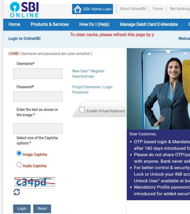 net banking login to onlineSBI